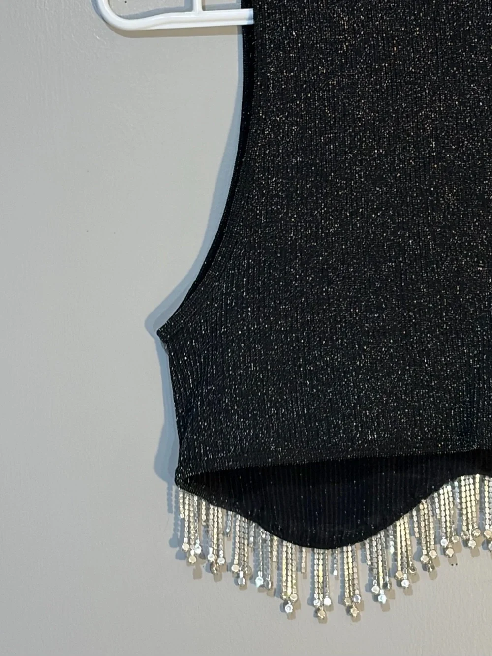 Zara Black Rhinestone Beaded Fringe Crop Top Size M/L - Picture 6 of 7